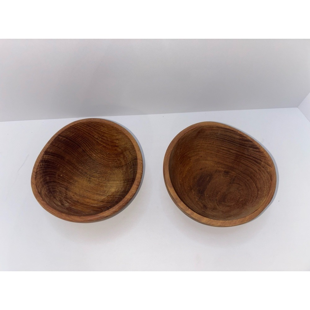 Vintage Wooden Bowls Teak Wood Set of 2 Salad Bowls - Picture 2 of 2